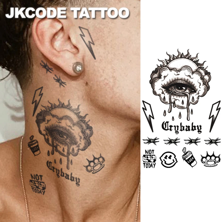 Herbal Men's Hand Tattoo in Retro Rock Style - Graffiti Thunderstorm Cloud - Lightning Coffee Cup Cat Paw Pattern Dual-Use for Men and Women Quirky Cute Tattoo Cool Rock Rider Style Men's Arm and Leg Temporary Tattoo Waterproof and Long-Lasting