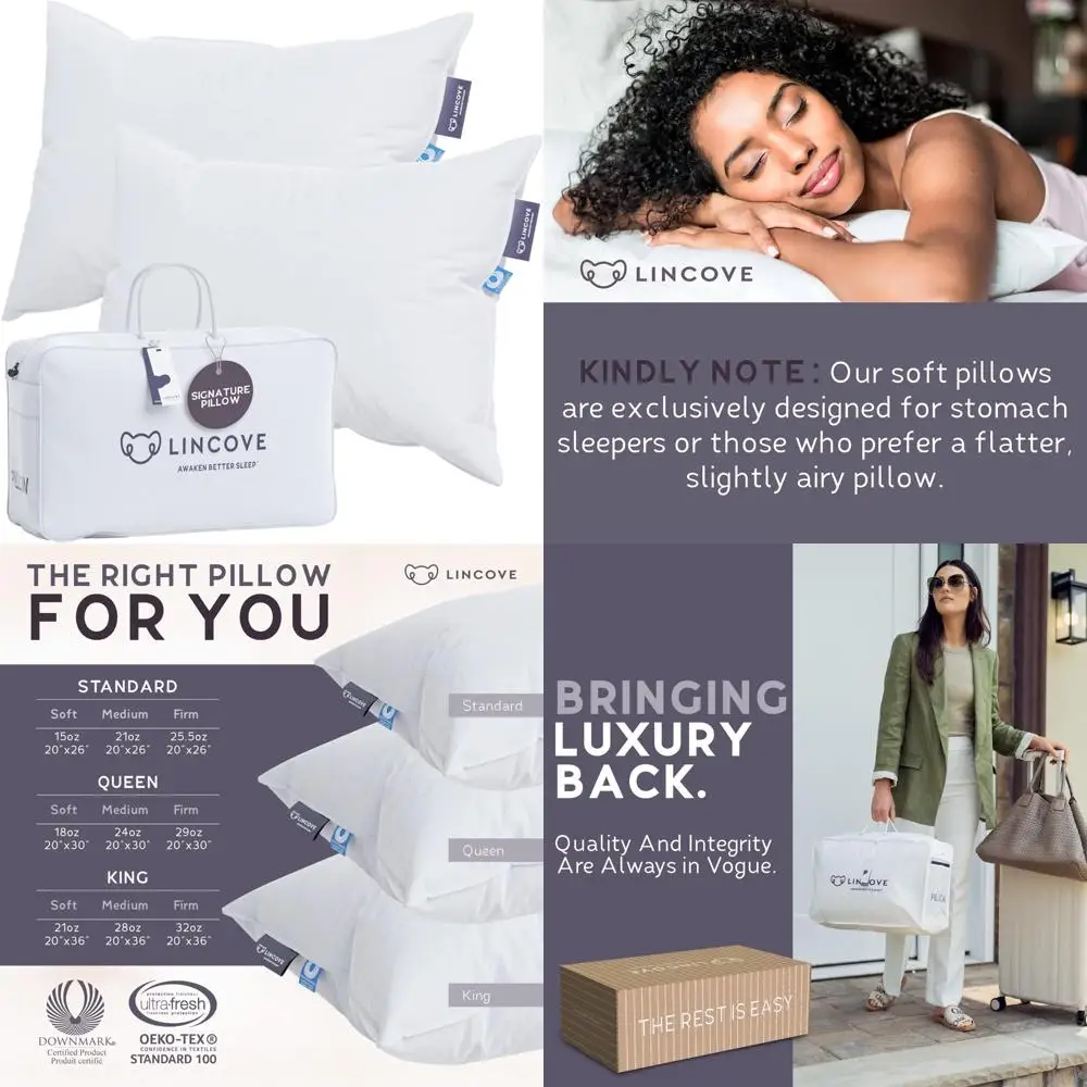 

Canadian White Down Pillow by Lincove Signature: Premium 800 Fill Power for Comfortable Sleep for All Sleeping Positions
