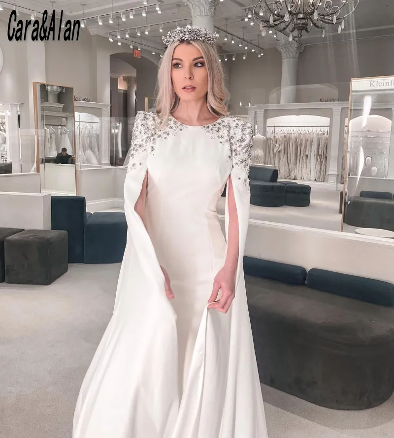 Vestidos De Noche De sirena blancos elegantes, manga larga, vestidos De invitados De boda para Dubai árabe, Vestido De Fiesta