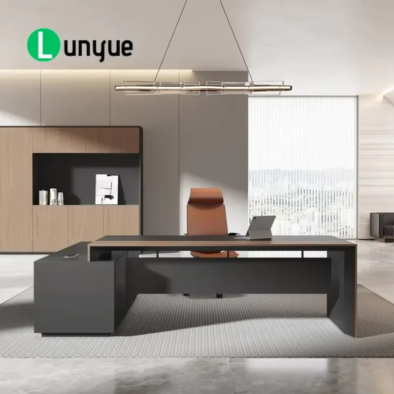 Modern L Shaped Executive Desk Luxury Wooden Office Table with Side Locker CEO Workstation for Home Business Furniture