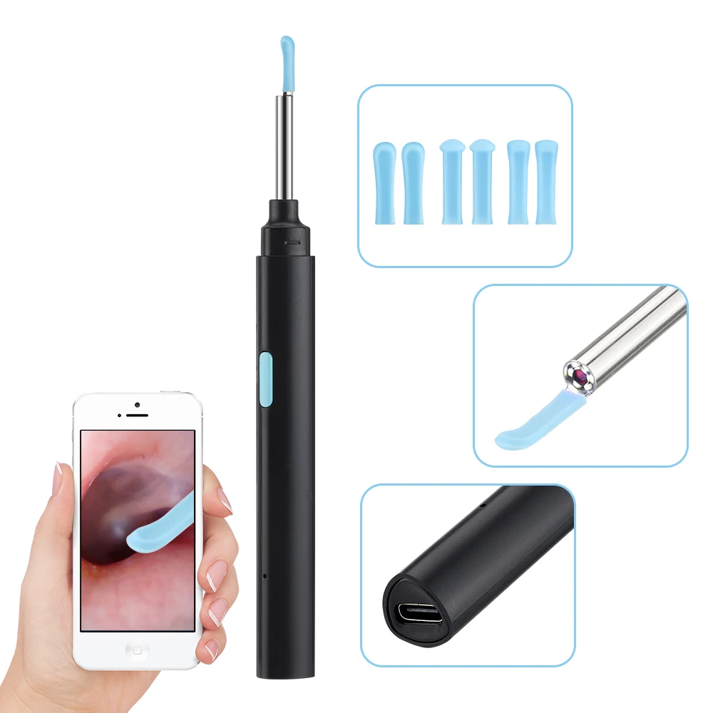 Wireless Visual Ear Endoscope Camera Ear Cleaning Tools Spoon Safe Silicone Earpick 5MP Camera Ear Wax Remover Luminous Otoscope