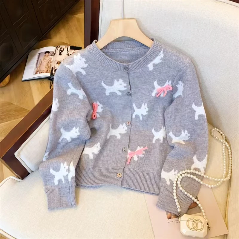 Autumn and Winter Puppy Ribbon Sweater Jacket Female Fufu Lazy Style Small Man Knitted Cardigan