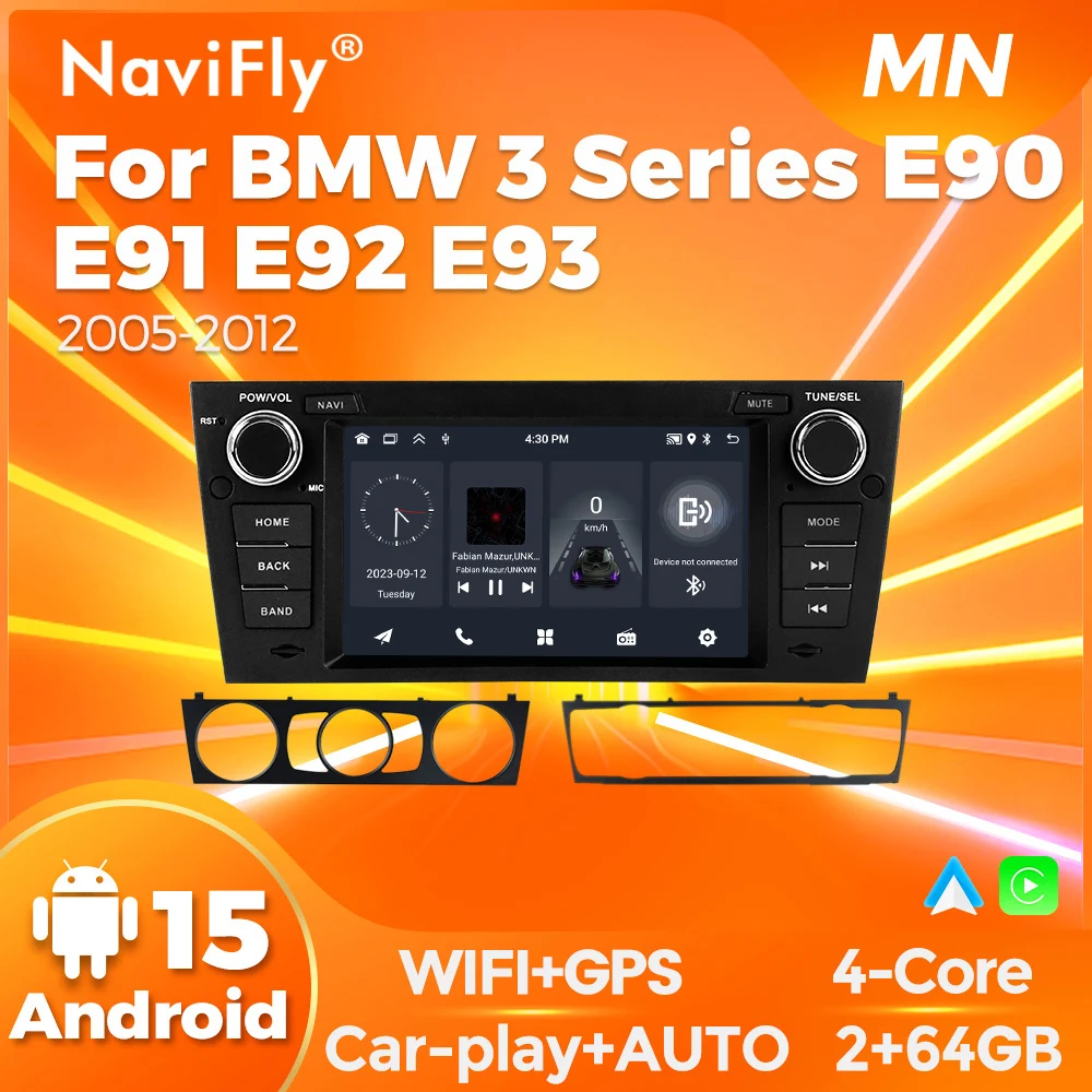 Navifly 7inch Android 15 Car Multimedia Player For BMW E90 E91 E92 E93 2006-2012 Wireless Carplay Auto Radio GPS Navigation 2DIN