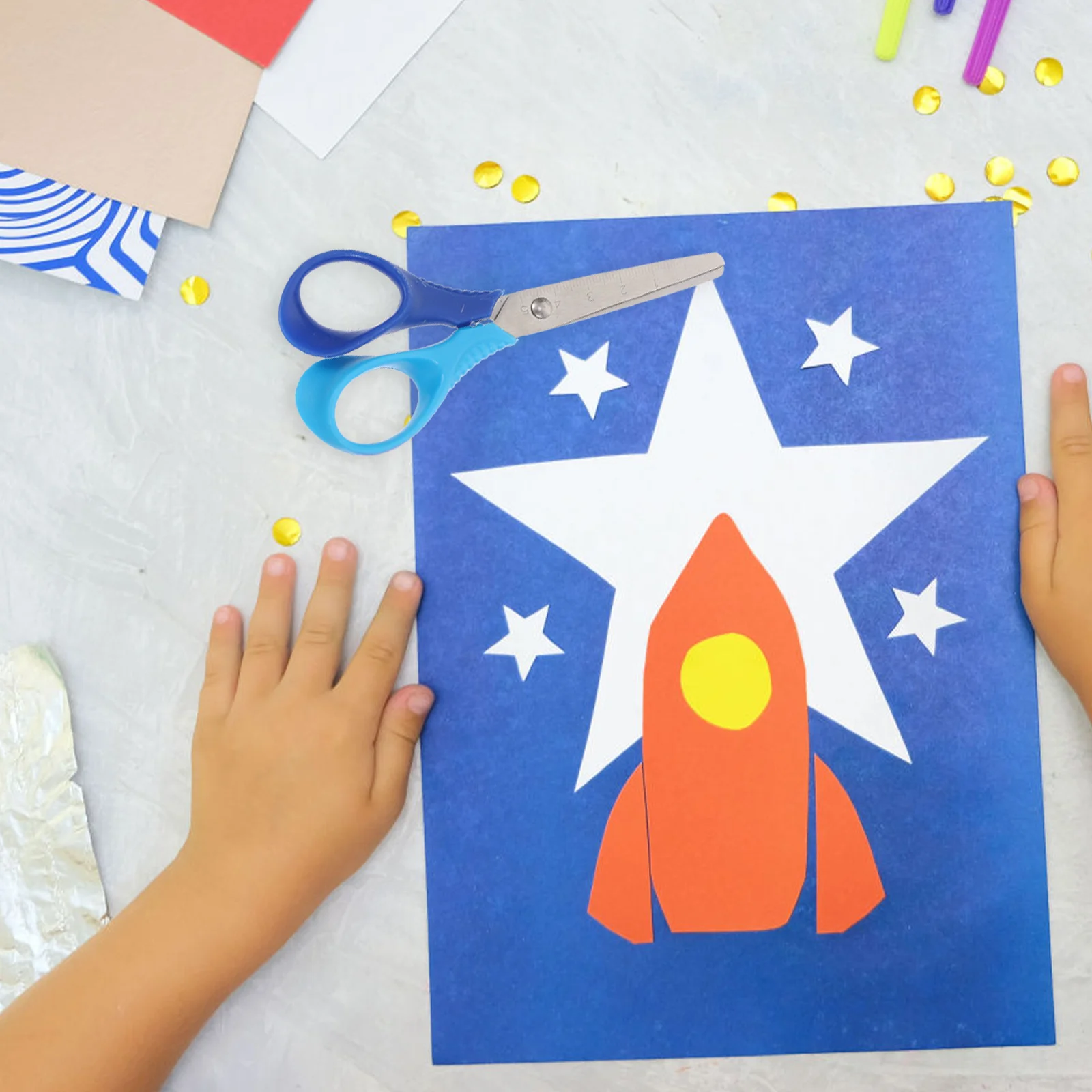 6 قطع من مقصات الحرف اليدوية المدرسية مع مقياس لمشاريع فنية يدوية الصنع ومستلزمات المكتب وأداة الطلاب متعددة الألوان #3