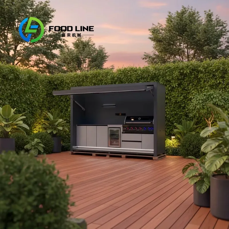 Customized New Arrivals Waterproof Stainless Steel Outdoor Kitchen w/ BBQ Grill & Shed for Garden Backyard Cooking