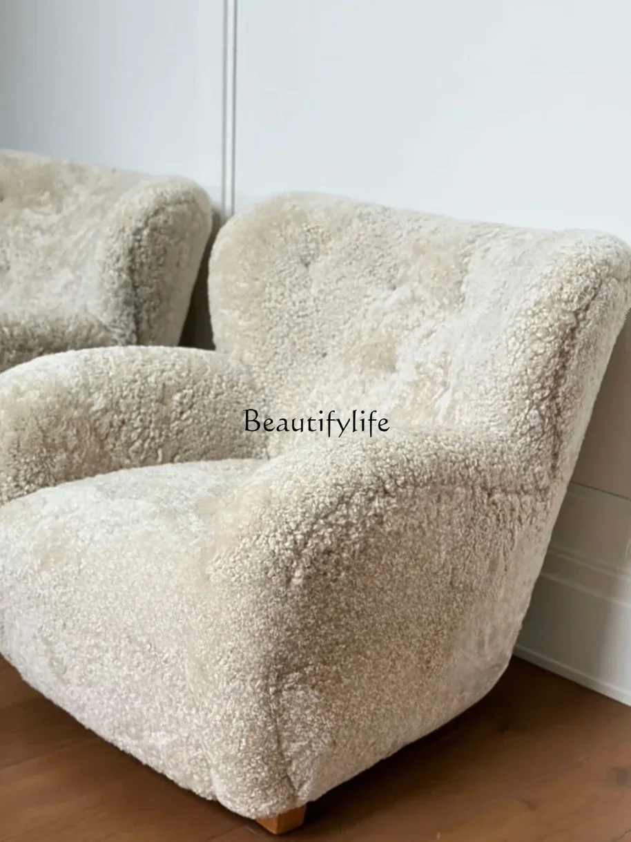 

LJY*Cream Fabric Single Sofa Nordic Lamb Fleece Sofa Tiger Chair