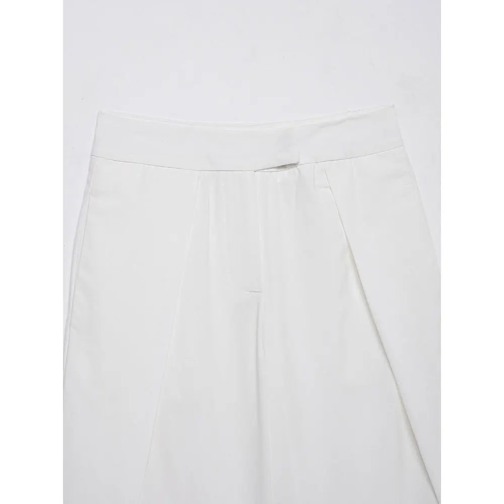 DUOPERI femmes mode blanc plissé jambe large pantalon décontracté taille moyenne pleine longueur femme Chic dame pantalon