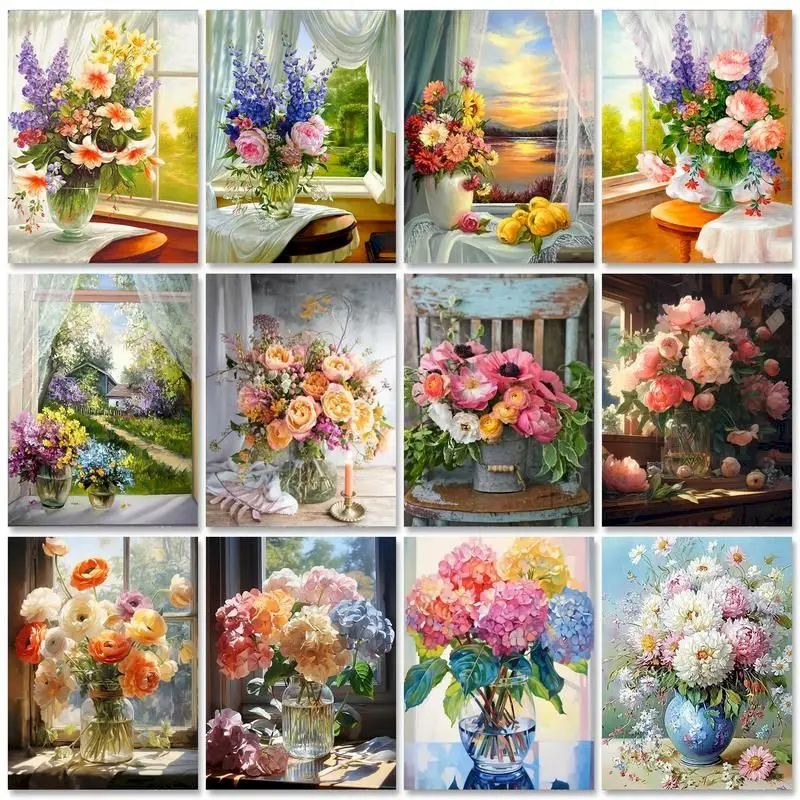 SDOYUNO DIY Painting By Numbers Flower Kit On Canvas Picture By Numbers Oil Painting For Living Room Wall Art Home Decor