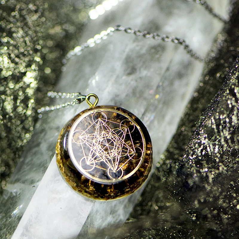 

Metatron cube obsidianite Orgonite Pendant Reiki Healing Energy Generator EMF Radiation Protection Necklace Jewelry