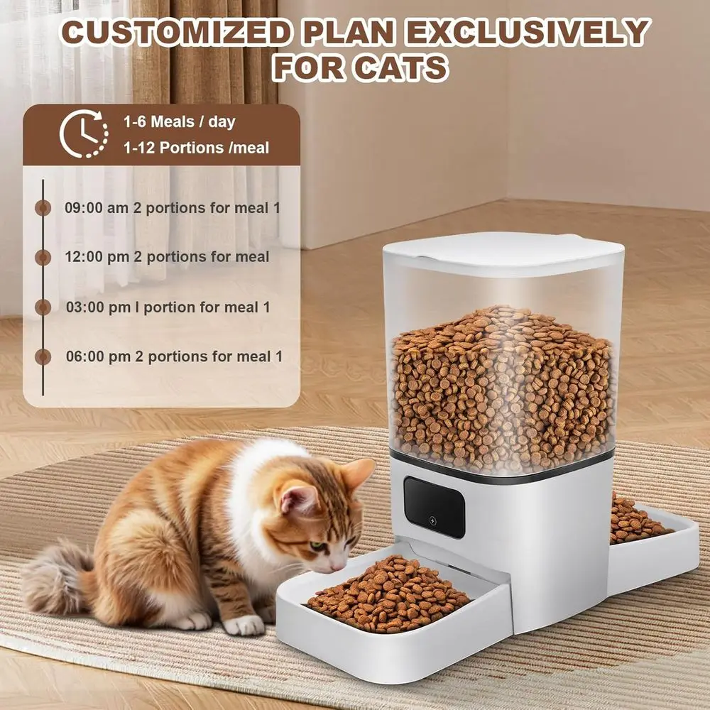 وحدة تغذية أوتوماتيكية للقطط لقططين، أوعية مزدوجة ذات سعة كبيرة، قابلة للفصل، موزع طعام للحيوانات الأليفة للتحكم في التطبيقات الذكية، أداة مفاتيح ذات ذيل طويل