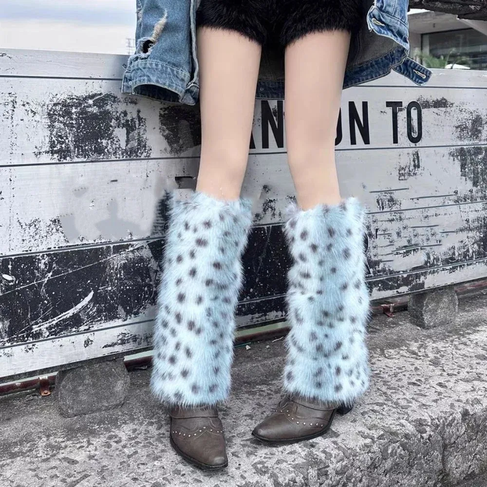 

Vintage Leopard Winter Leg Warmers Foot Cover Y2k Plush Leg Coverings Kawaii Lolita JK Long Stockings Spicy Girls