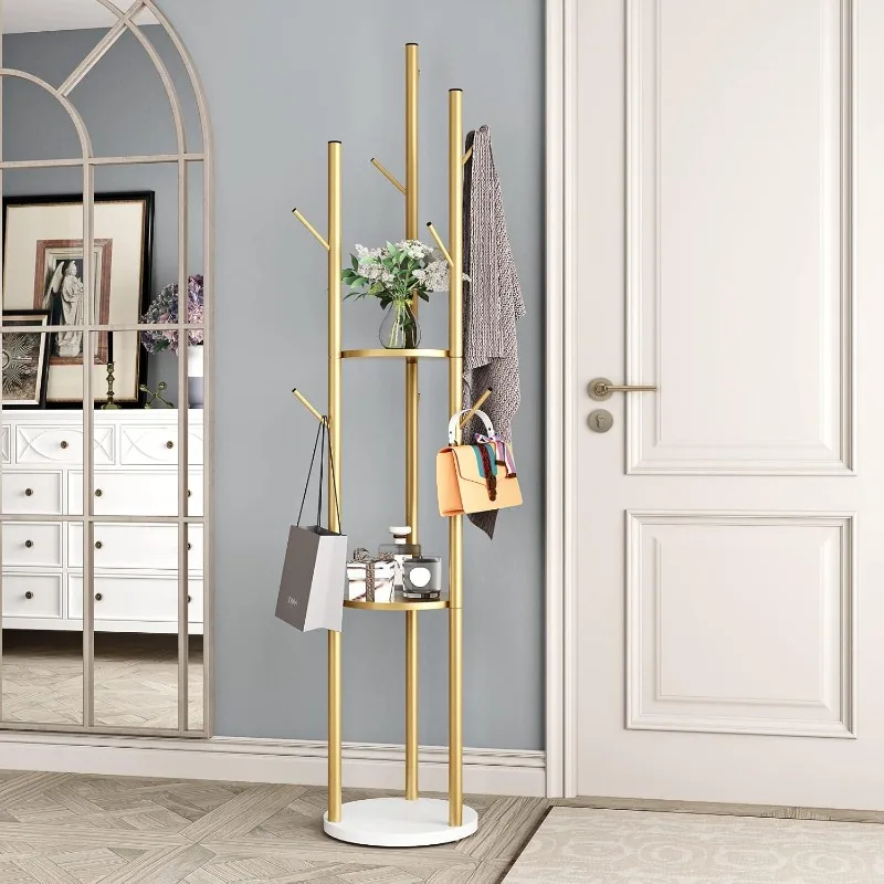

Metal Gold Coat Racks Freestanding, Coat Hanger Stand, Hall Tree Rack for Hanging Hats, Scarves, Bags, Modern Coat Rack with Dou