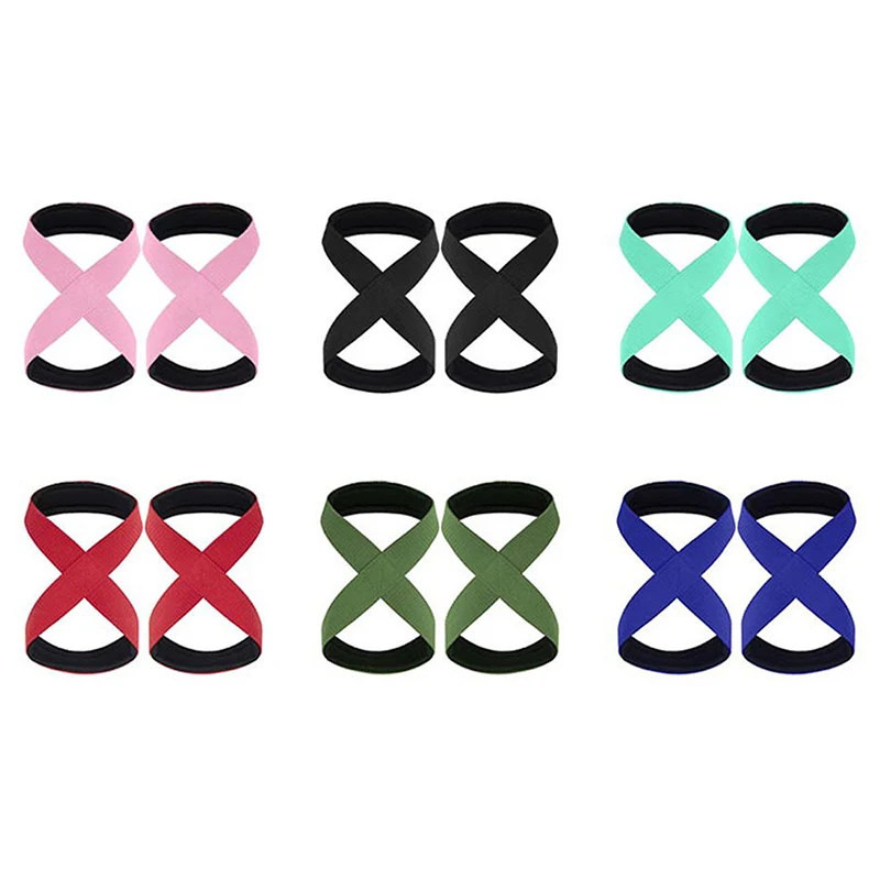 2Pcs Padded Figure 8 Straps Deadlift Weight Lifting Wrist Straps Anti-Slip Sport Fitness Power Lifters Workout Pull-ups Straps