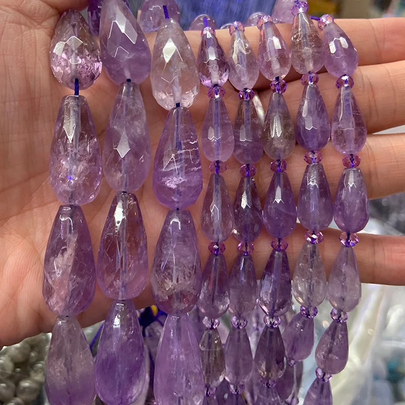 

14x25mm Natural Amethyst Beads 15'' Faceted Drop Teardrop DIY Loose Beads For Jewelry Making Beads Women Necklace Earring Gift