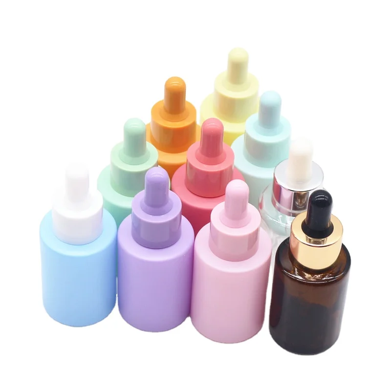 20ml 30ml 40ml 50ml 60ml 80ml 100ml 1oz colorful frosted purple pink yellow blue flat shoulder glass serum dropper bottles