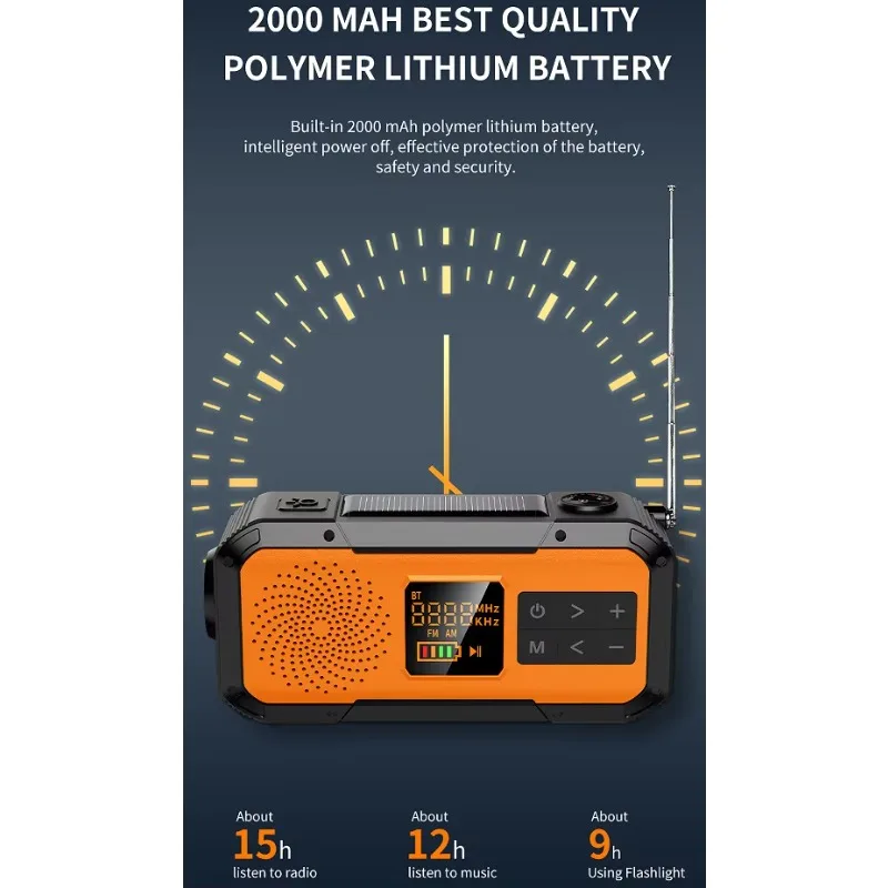 راديو AM FM عالمي محمول مقاوم للماء متعدد الطاقة يعمل بالطاقة الشمسية، راديو منزلي جديد للطوارئ مع وظيفة المصباح DF589 #6