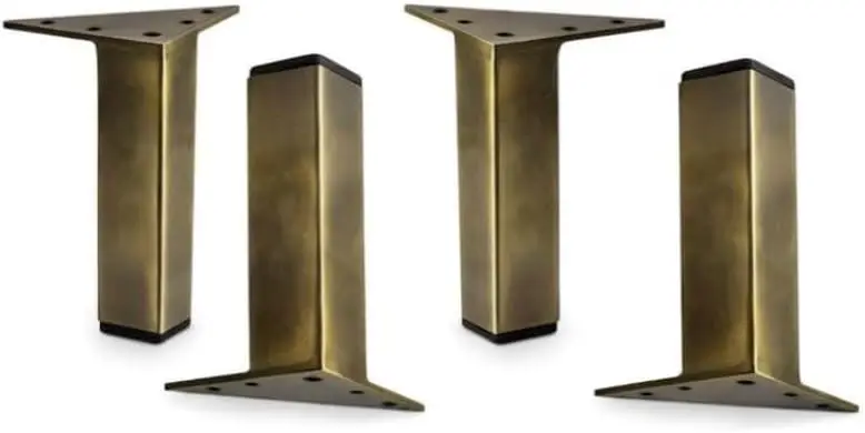Antique Brass 5 Inch Square Metal Furniture Legs Sofa Couch Cabinet Feet Replacement Bookcase Bathroom Vanity Legs Set of 4 Pc