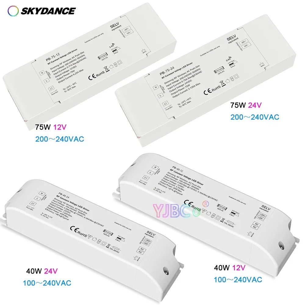 

Skydance 2.4G RF Dimming LED Driver 40W 75W 12V 24V Push-Dim 220V Dimmable Power Supply Single color LED strip Light controller