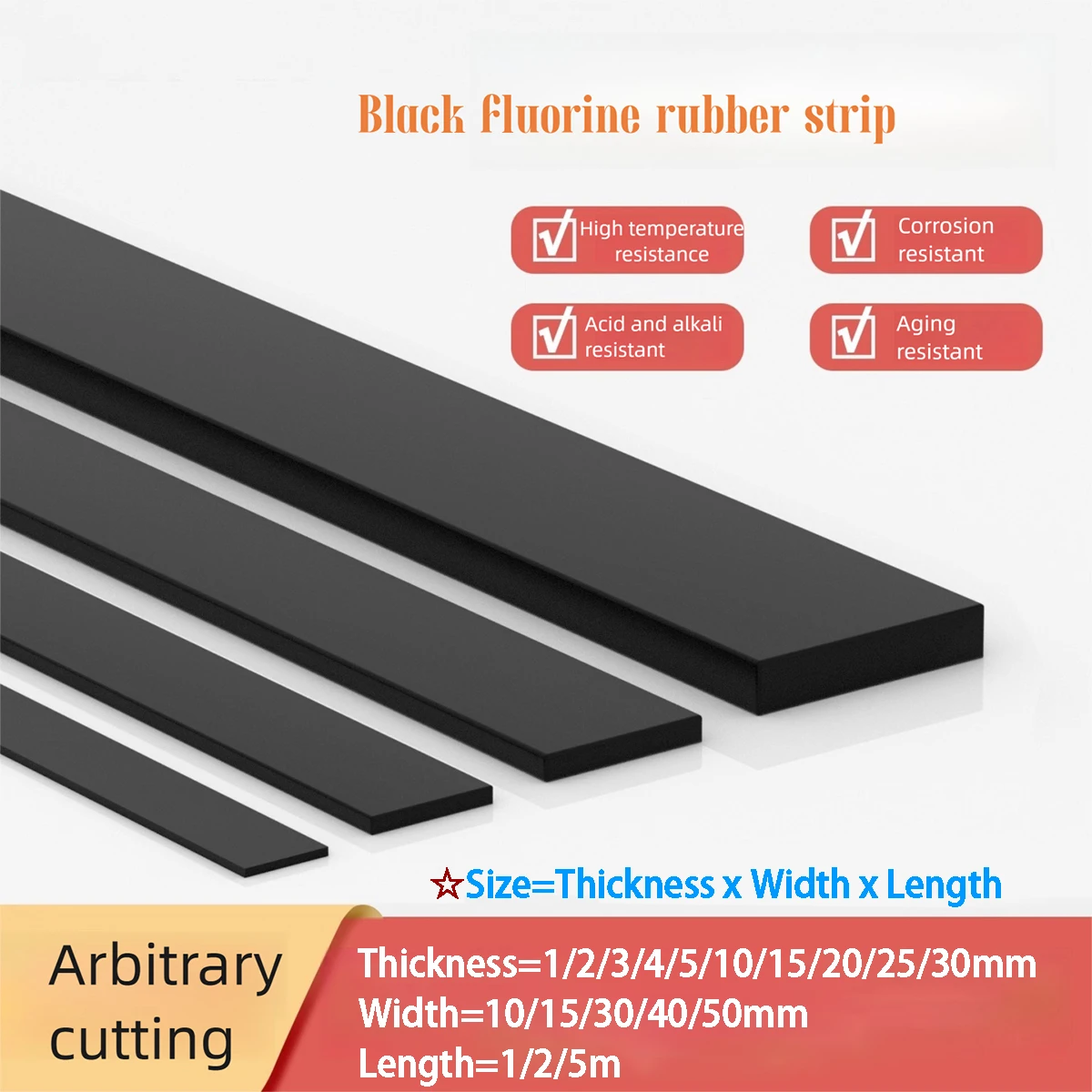 

Thickness=1-30mm Fluorine Rubber Strip/Fluoroelastomer Strip - Acid & Alkali Resistant Oil Resistant Square Shape