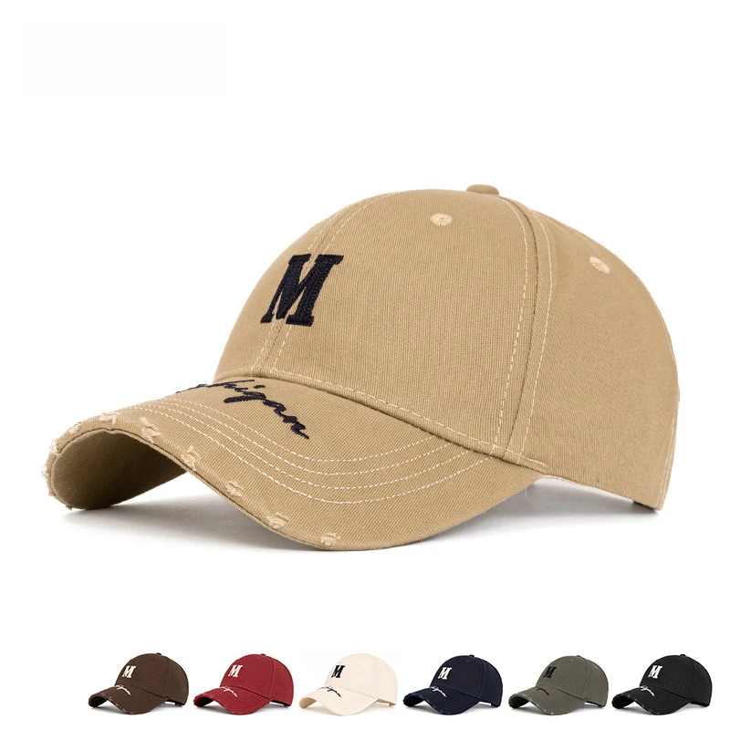 

Embroidered Patchwork Baseball Cap for All Seasons Adjustable Unisex Cotton Hat with Distressed Design for Outdoor Casual Wear