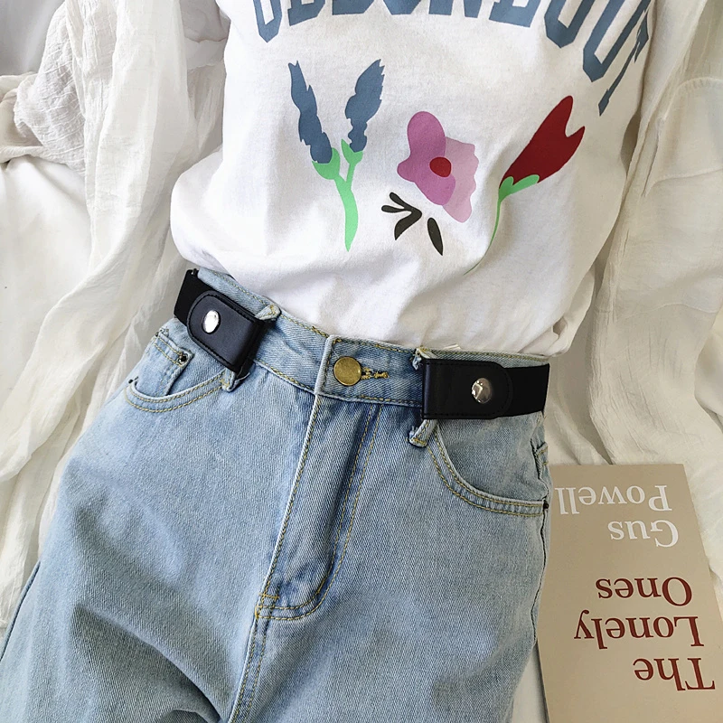 

Belted lady's jeans - versatile, seamless, invisible elastic, no need for sewing, trendy for Instagram, relaxed canvas pants wit