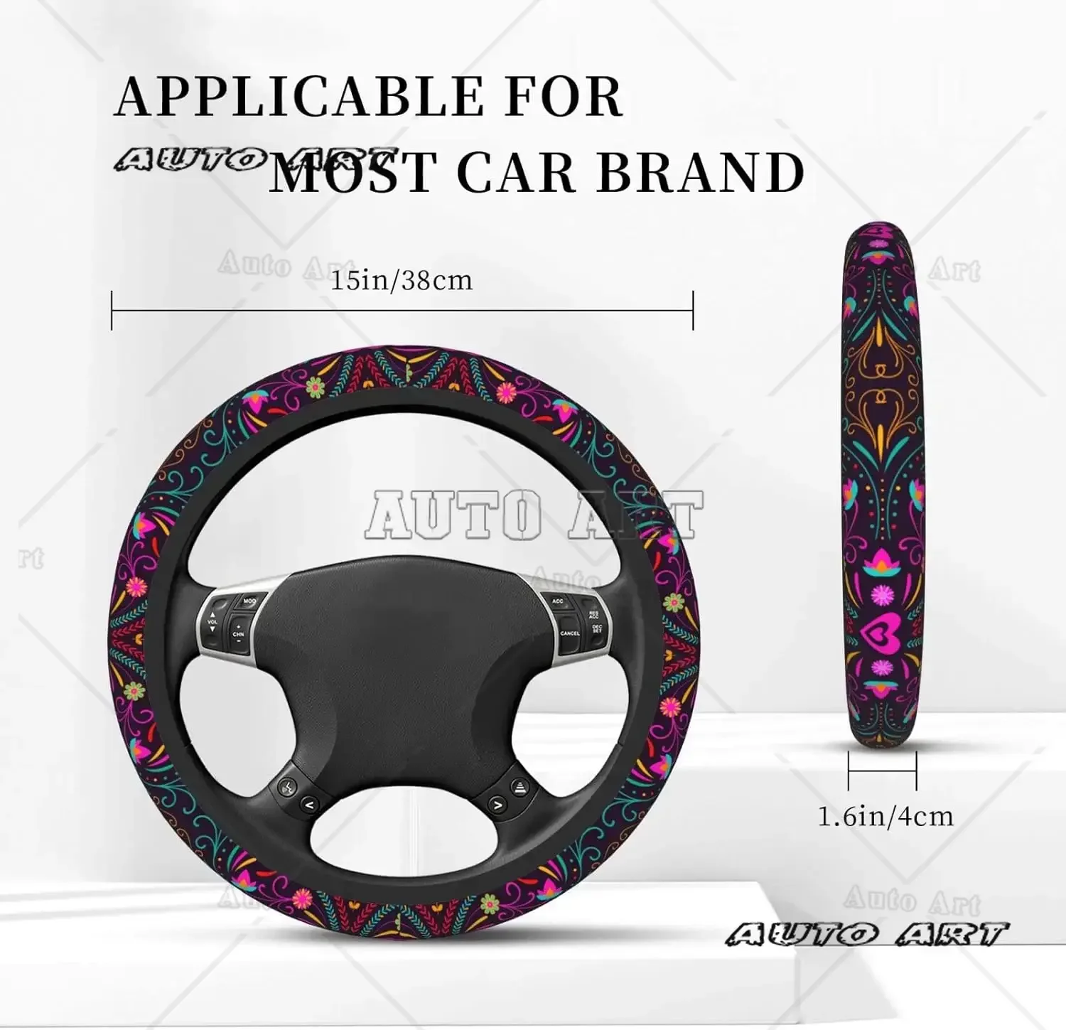 Mexican Flower Steering Wheel Cover Universal 15 Inch Car Wheel Protector Car Steering Wheel Accessories for Women Girls