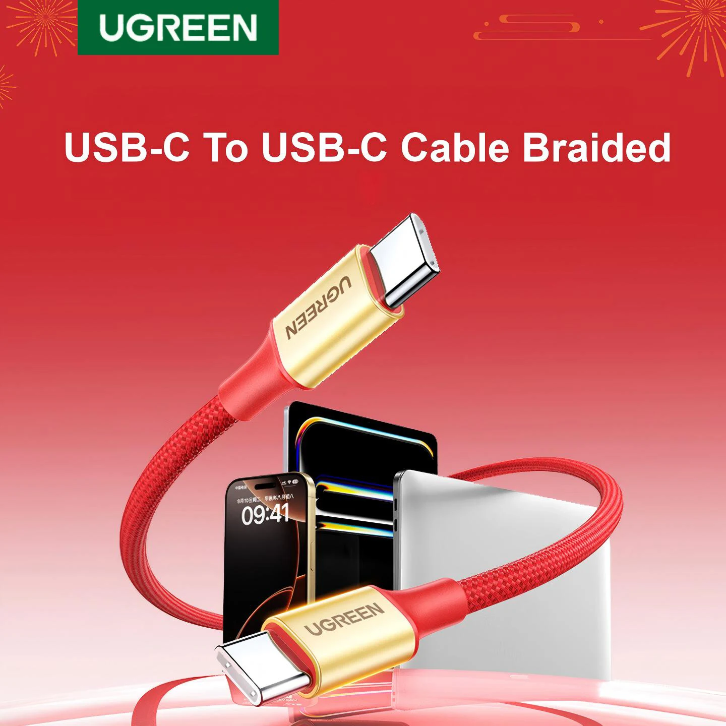 UGREEN USB Type C To Type C Cable PD60W Fast Charging 3A Braided For Apple iPhone 17 16 15 iPad Macbook Quick Charger Android 1m