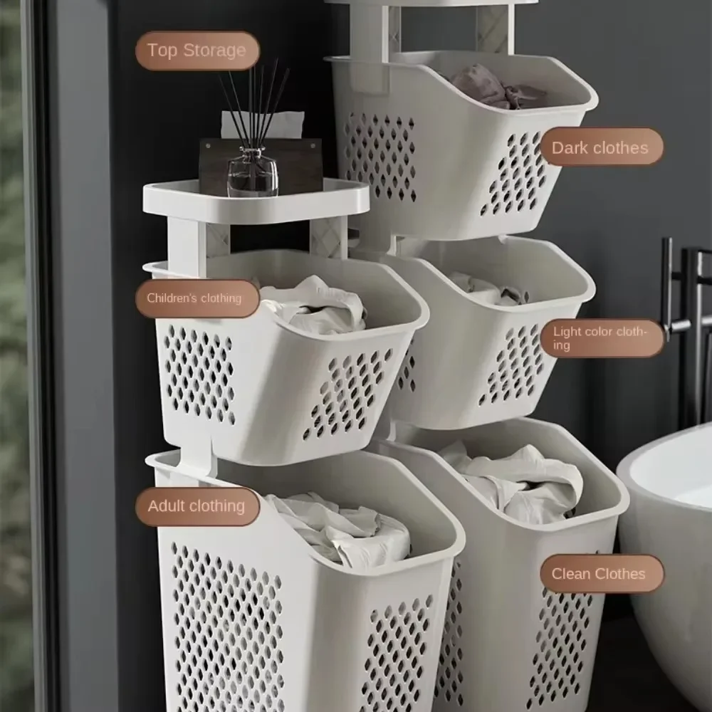 Multi-Layer Rolling Laundry Toy Trolley Wheels Easy Movement Dirty Clothes Organizer Bathroom Clothing Plastic Storage Trolley