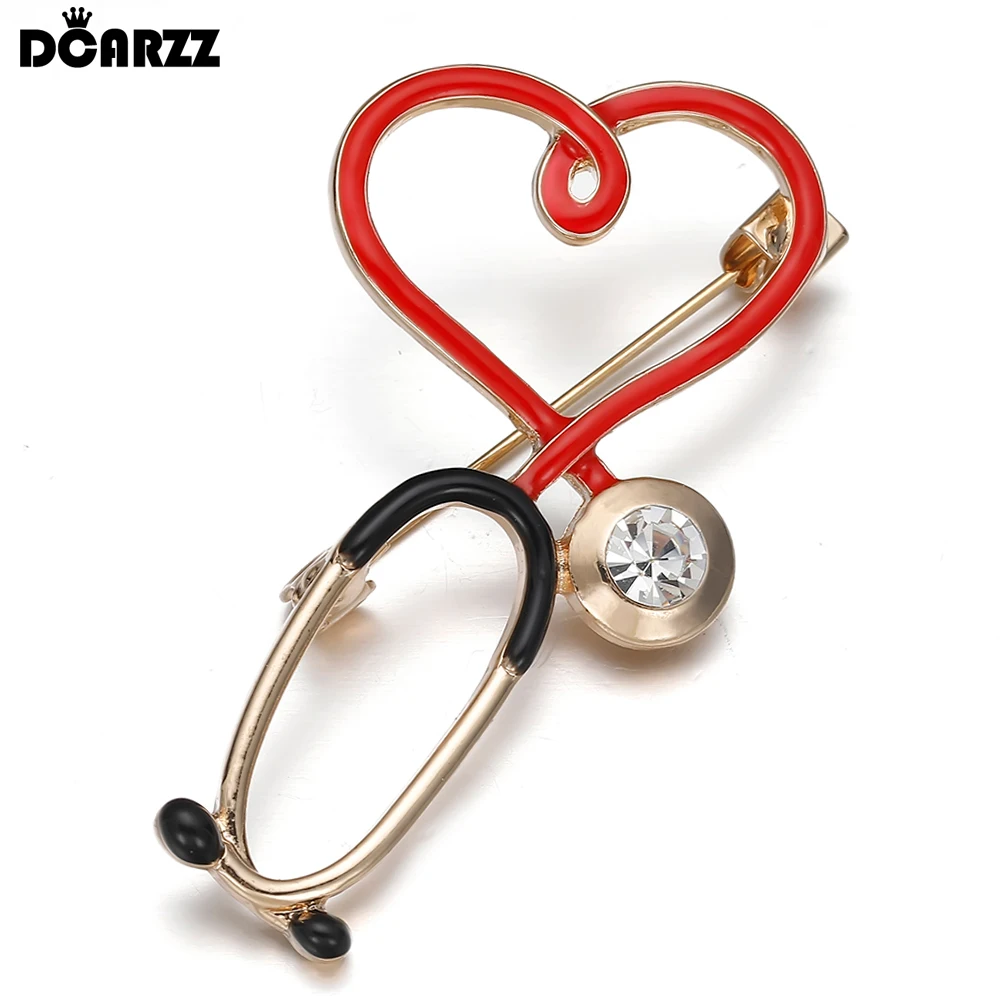 DCARZZ Medical Brooch Pin Stethoscope Electrocardiogram Heart Shaped Pins Medicine Nurse Doctor Clothes Lapel Badge Jewelry