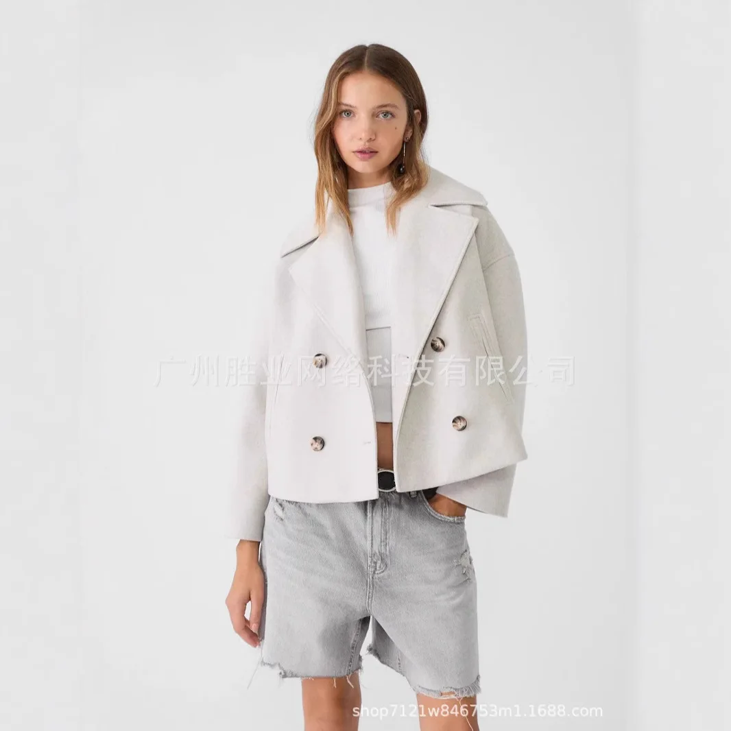 

Women Coat, Thick Short Lapel Coat, Vintage Oversized Singlebreasted Coat, Long Sleeve Elegant Warm Thick Outerwear For Women