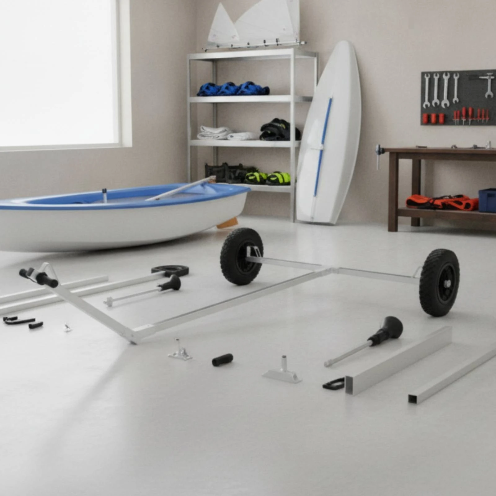 Sailboat Trailer Portable Boat Launching Dolly Boat Trolley with Wheels Stable Launching Trolley Sturdy for Sailors, Beach
