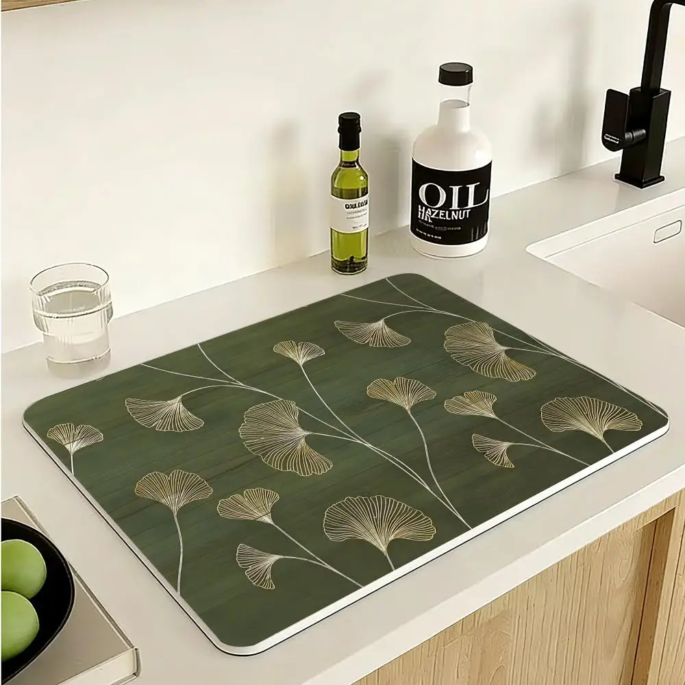 Ginkgo Leaves Printed Floor Mat Diatomite Floor Mat Fast Drying Odor Resistant Non Slip Bath Kitchen Mat