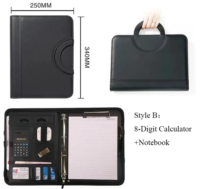 Imagem -05 - Portátil pu Leather Pasta com Binder Personalizado Gerente Documento Padfolio Manager Bolsa Pad Office Organizer Arquivo de Calculadora