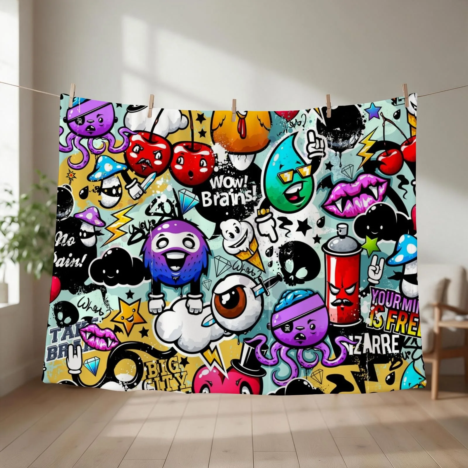 funny streetart graffiti Throw Blanket couch cozy soft plush fuzzy picnic outdoor blanket