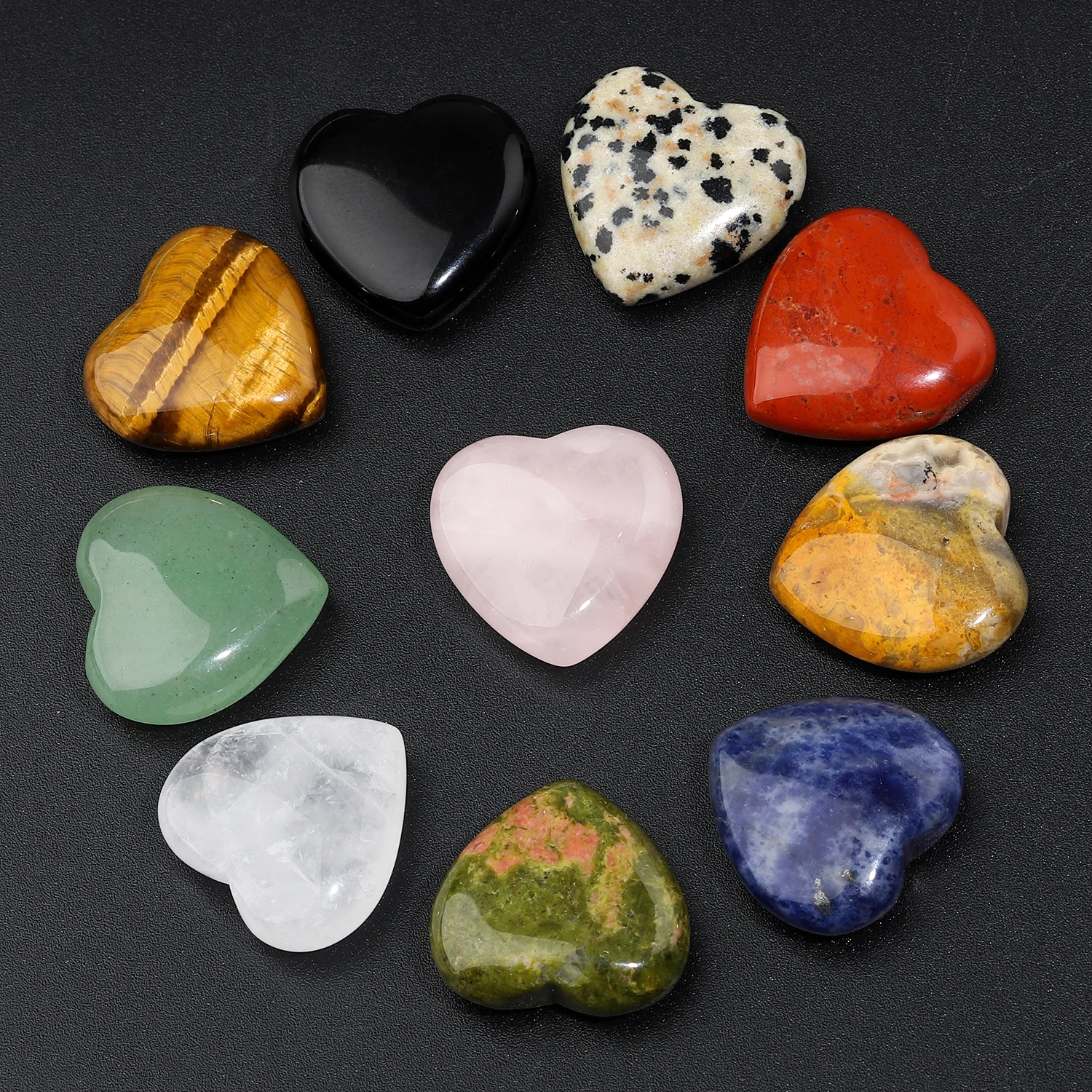 20mm Natural Healing Love Heart Stone Beads Crystal Jasper Agate Non Porous Bead for DIY Seven Chakra Bracelet Pendant Accessory
