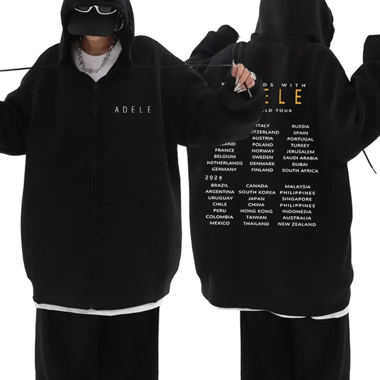 

Singer Adele Weekeds with Adele The World Tour Zipper Hoodie Men Women Fleece Cotton Zip Up Jacket Oversized Zip Up Sweatshirt