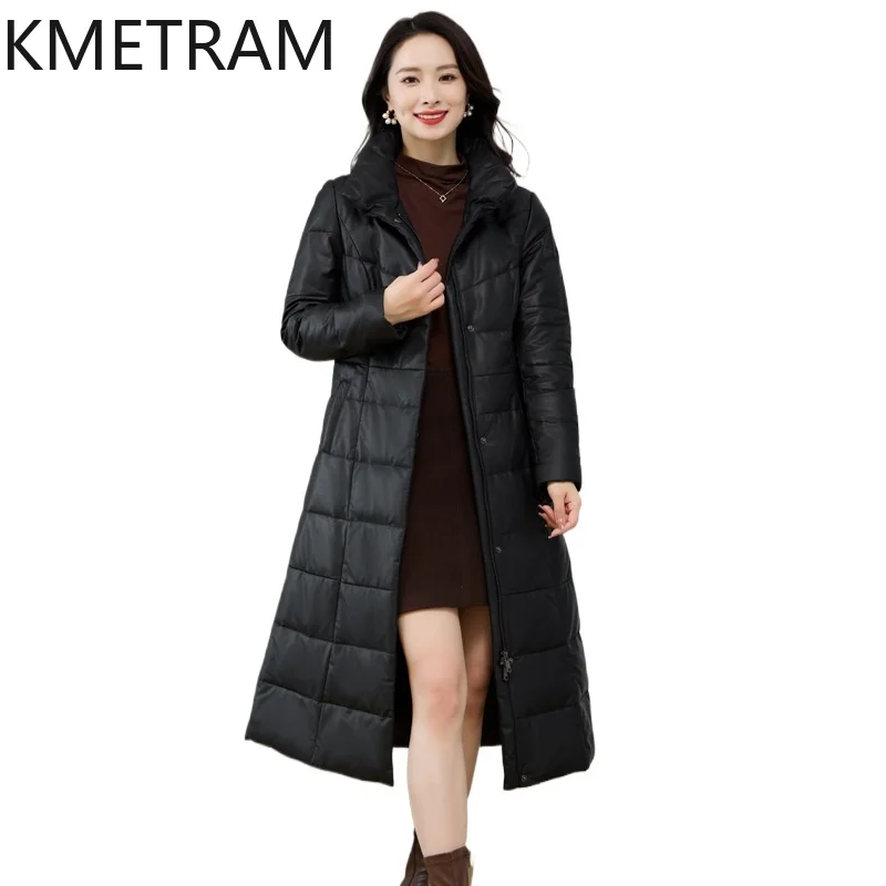 Real Sheepskin Long Down Coats Women Clothing White Goose Down Stand Collar Puffer Jacket 2024 Winter Coat Black Пуховик Женский