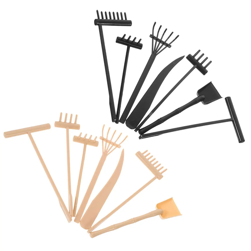 14 pezzi Set rastrello da giardino Zen Nero Giallo Strumenti di sabbia 6 scopa 2 rastrelli lunghi Accessori per livellamento da giardinaggio Sandbox Giocattoli da spiaggia