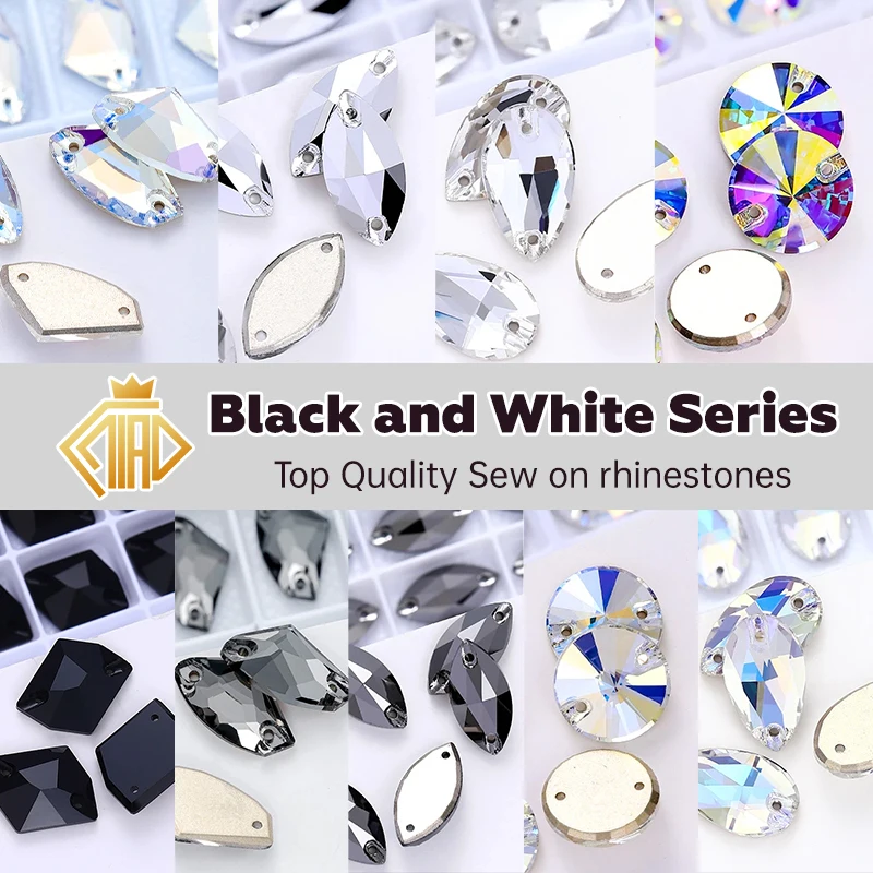 QIAO Black & White Series Multi-Shaped Glitter Sew on Rhinestones Top Quality Crystal for Clothing Wedding Dress Crafts Decorat