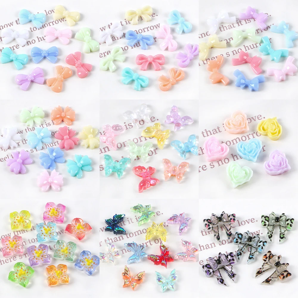 5g/lot Mini Bow Nail Accessories Mixed With Colorful 3D Ribbons Small Bow Tie