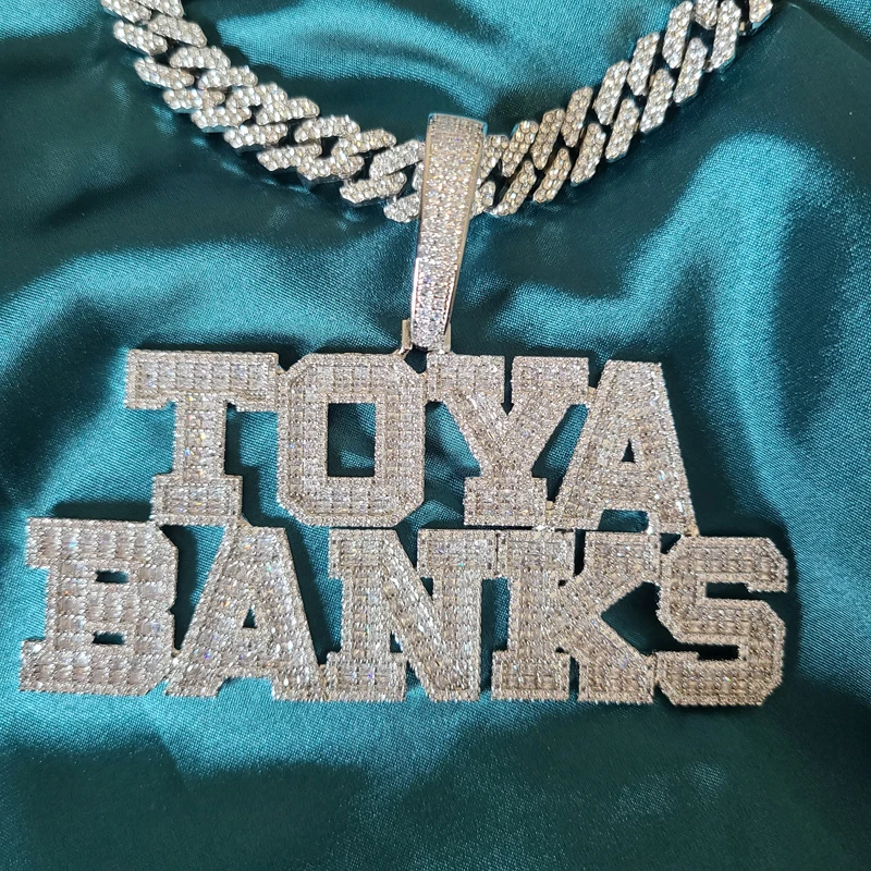 Aangepaste Naam Ketting Aaa Zirconia Baguette Letters Met Grote Hoepel Cubanchain Hanger Voor Mannen Vrouwen Hip Hop Sieraden