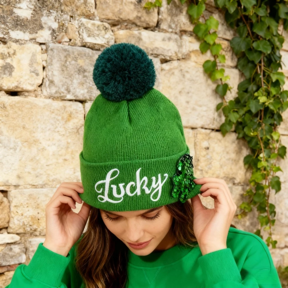 

St. Patrick's Knit Beanie - Celtic Cable with Embroidered & Cross