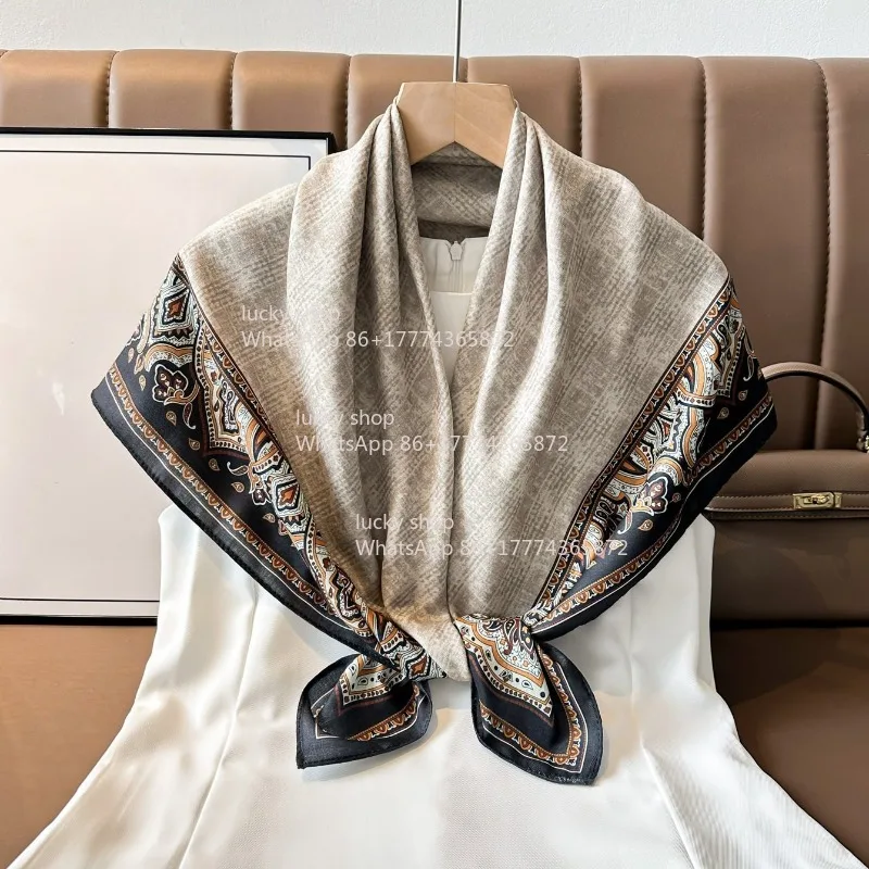Retro 90cm Silk Scarf, Multi-functional Shawl, Headscarf, Women's Outer Scarf