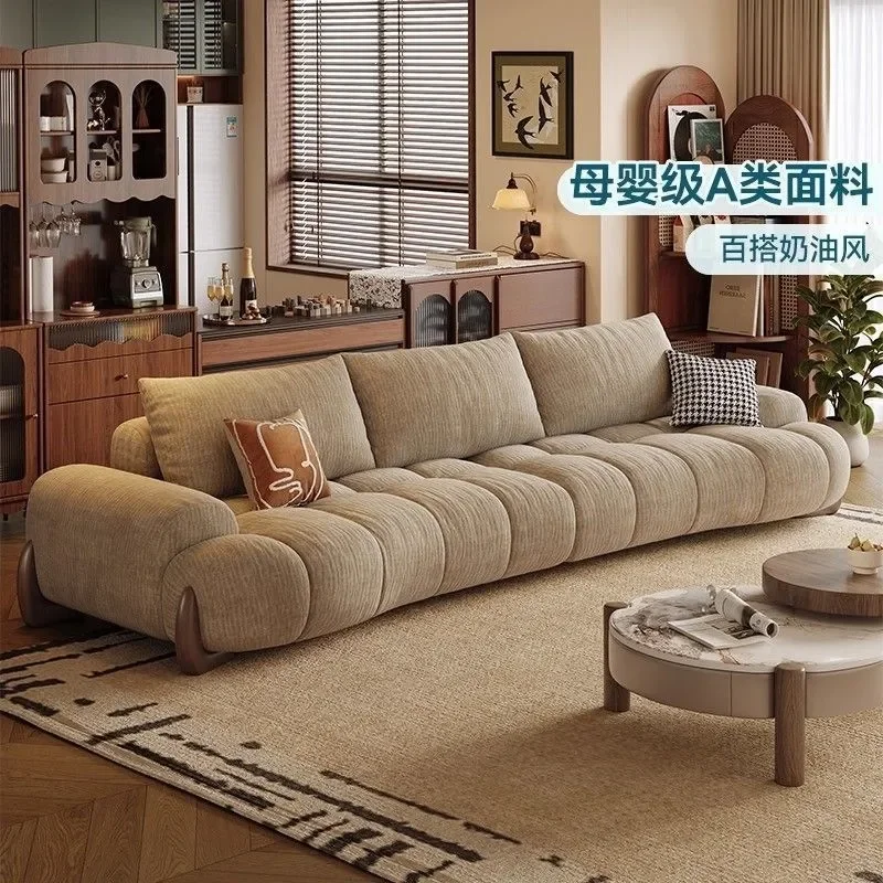 Italian Minimalist Curved Fabric Sofa Modern Simple Straight Row Design for Living Room Apartment Antique Size