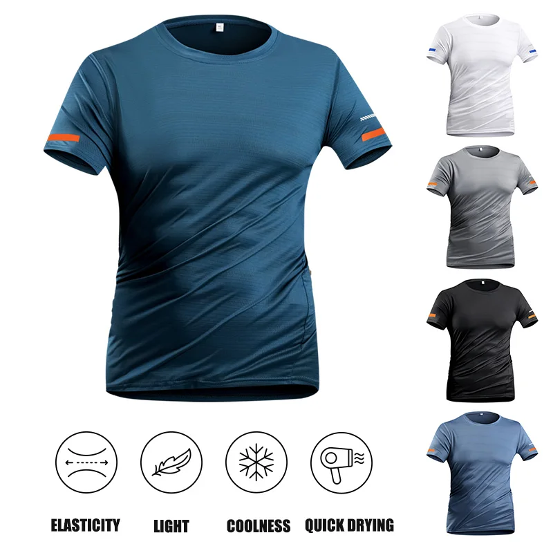 Summer Sports Quick-Drying Short Sleeves Men's Outdoor Icy Breathable Stretch Sports T-Shirt Men Running Cycling Short Sleeves