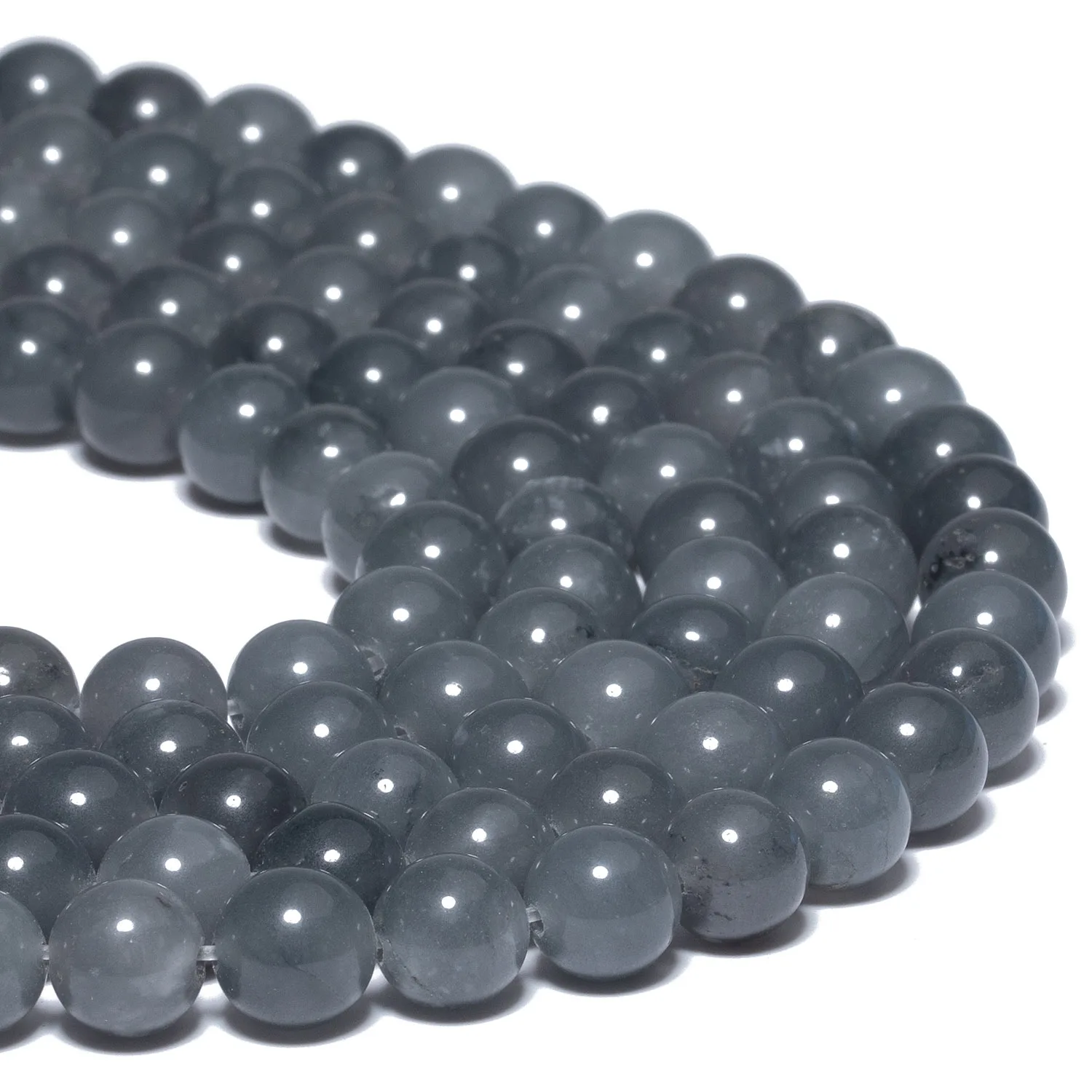 Natural Jades Stone Beads Gray Chalcedony Round Beads for DIY Bracelet Jewelry Making 15\