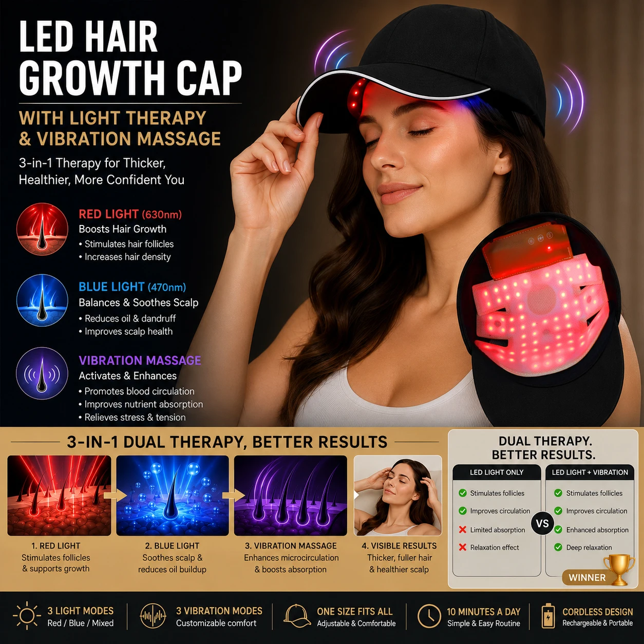 210 LED Red Light Therapy Cap Hair Growth Laser Cap 470nm 630nm Infrared Scalp Treatment Hat Hair And Scalp Treatments Anti Hair