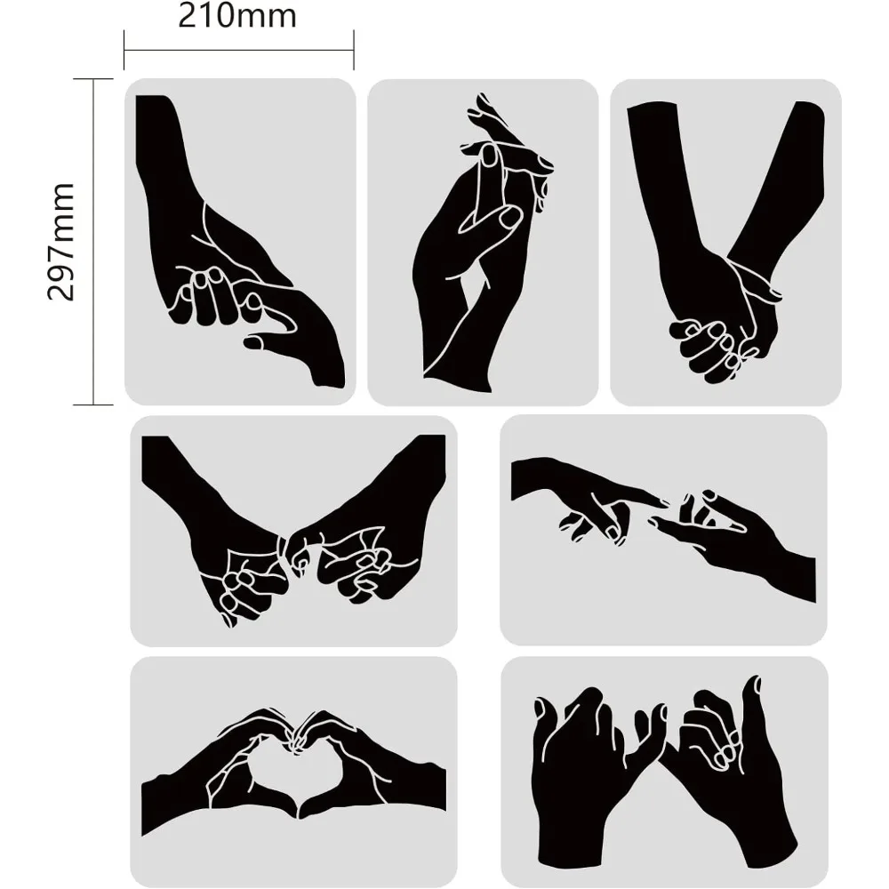 7 Styles Gesture Pattern Plastic Drawing Painting Stencils 11.7x8.3