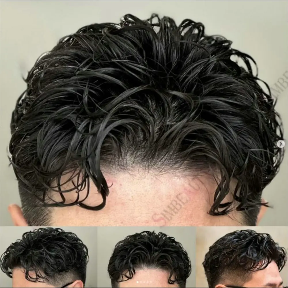 Undetectable Poly Skin PU Base Men Toupee Black Grey Brown Human Hair System Capillary Prosthesis 0.1mm Injection Man Hairpieces