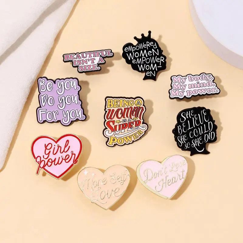 Pins Custom Don't Lose Heart More Self Love เข็มกลัด Lapel ป้ายสตรีนิยมของขวัญเครื่องประดับสําหรับผู้หญิงเพื่อนสาว Power เคลือบ